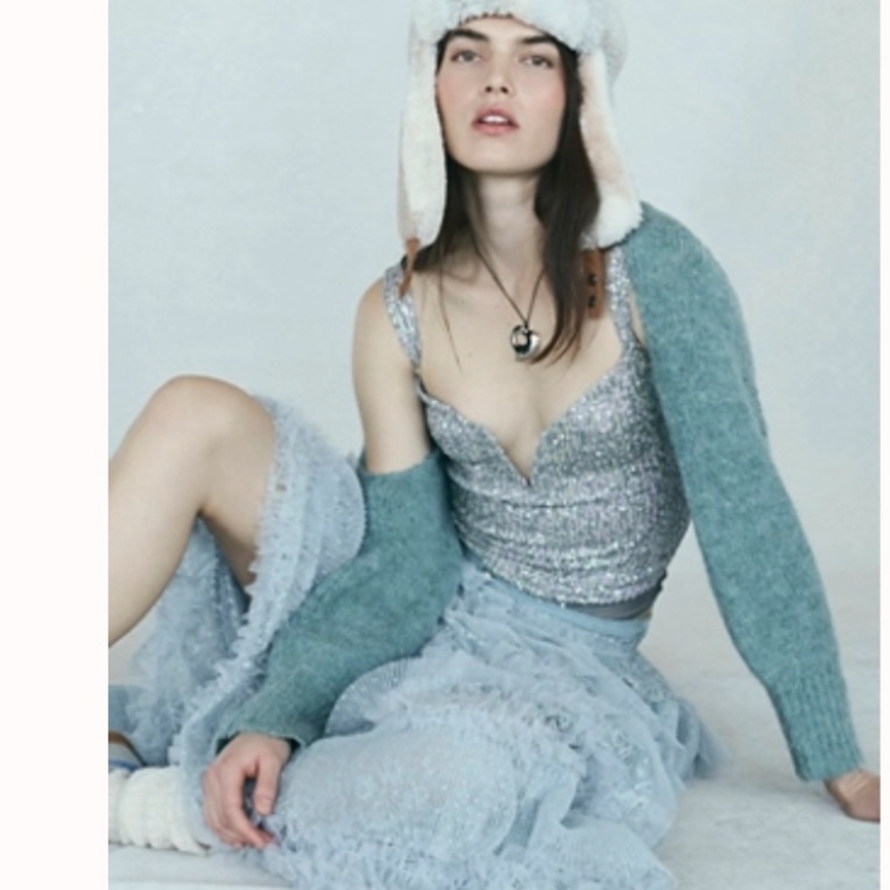 Free People Sparks Fly Corset Bodysuit Blue & Silver Sequin Bodysuit NWT